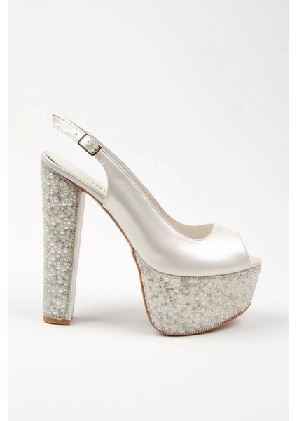 Kadın Moda Şık Sedef Cilt Ökçe Poli Inci Düğün Nişan Gece Abiye Ayakkabı