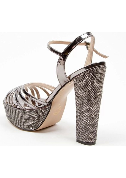 Kadın Moda Şık Gümüş Ayna Çapraz Ökçe Poli Taş Düğün Nişan Gece Abiye Ayakkabı fırsatları