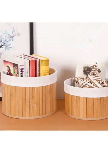 3'lü Bambu Yuvarlak Sepet, Çok Amaçlı Saklama ve Organizer Bej 30x20 fiyatları