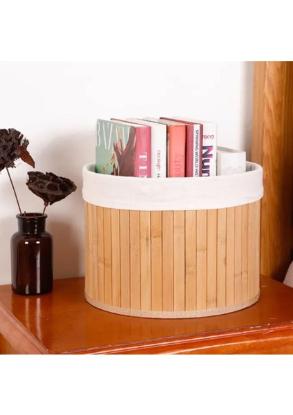 3'lü Bambu Yuvarlak Sepet, Çok Amaçlı Saklama ve Organizer Bej 30x20 modelleri