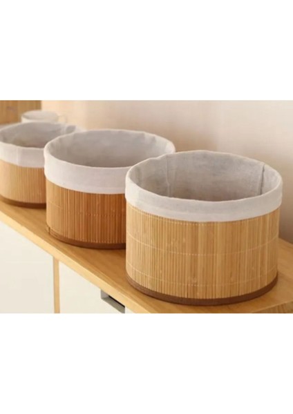 3'lü Bambu Yuvarlak Sepet, Çok Amaçlı Saklama ve Organizer Bej 30x20 fırsatları
