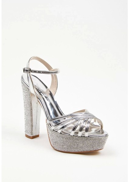 Kadın Moda Şık Gümüş Ayna Çapraz Ökçe Poli Taş Düğün Nişan Gece Abiye Ayakkabı fiyatları