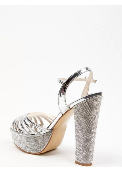 Kadın Moda Şık Gümüş Ayna Çapraz Ökçe Poli Taş Düğün Nişan Gece Abiye Ayakkabı fırsatları