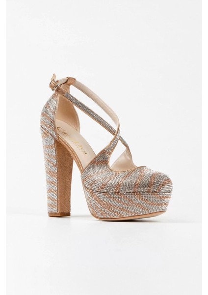 Kadın Moda Sultan Çift Renk Taşlı Çapraz Klasik Topuklu Platformlu Düğün Nişan Gece Abiye Ayakkabı fiyatları