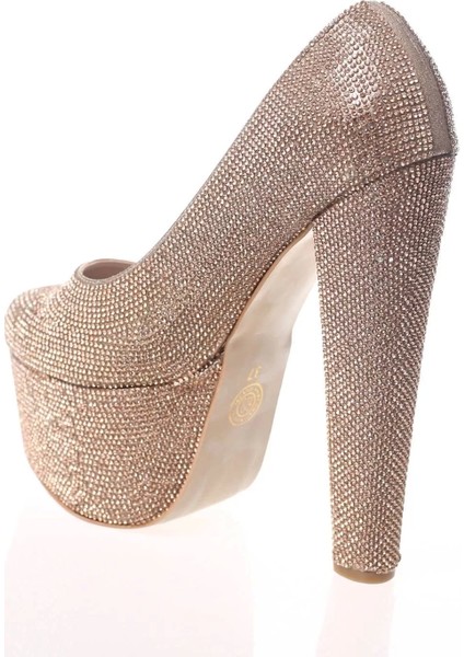 Kadın Moda Şık Gold Full Taş Yüksek Topuk Topuklu Düğün Nişan Gece Abiye Ayakkabı fırsatları