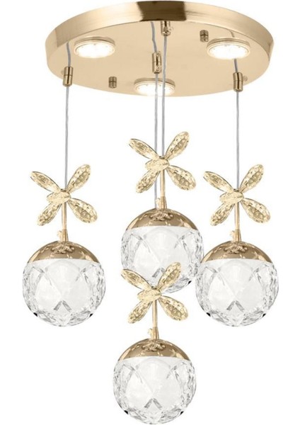 Modern Metal Sarkıt Led Avize - 4'lü Sarı Boyut/Ebat: 35 x 35 cm