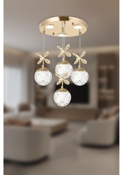 Modern Metal Sarkıt Led Avize - 4'lü Sarı Boyut/Ebat: 35 x 35 cm fiyatları