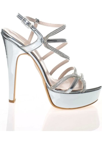 Kadın Moda Şık Gold Ayna Taş Topuklu Zarif Tasarım Düğün Nişan Gece Abiye Ayakkabı