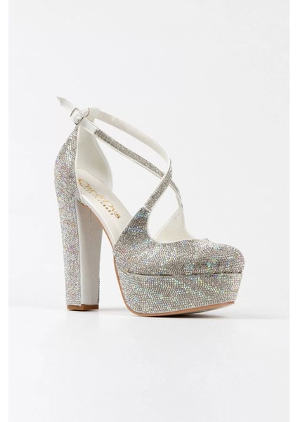 Kadın Moda Sultan Çift Renk Taşlı Çapraz Klasik Topuklu Platformlu Düğün Nişan Gece Abiye Ayakkabı fiyatları