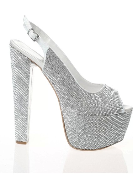 Kadın Moda Şık Gold Full Taş Yüksek Topuk Topuklu Düğün Nişan Gece Abiye Ayakkabı