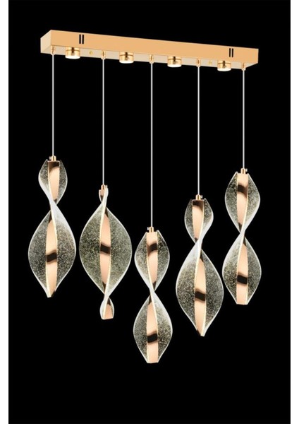 Modern LEDli Avize ve 5'li Yemek Masası Seti, Kumandalı ve Şık Tasarım, Metal Malzeme, 3 Renk Led Seçeneği, 30x30 Ebatlı.