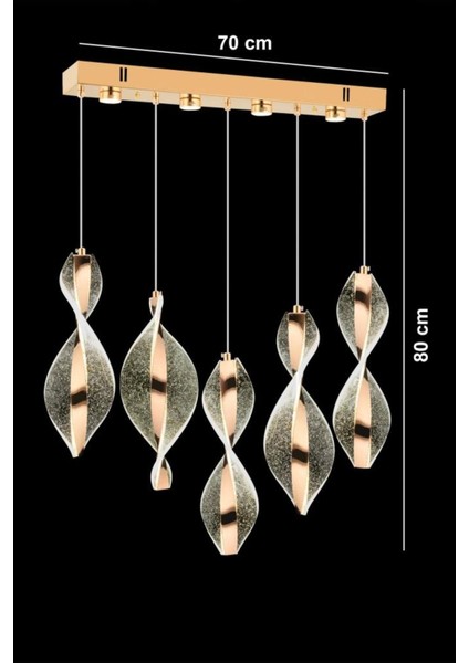 Modern LEDli Avize ve 5'li Yemek Masası Seti, Kumandalı ve Şık Tasarım, Metal Malzeme, 3 Renk Led Seçeneği, 30x30 Ebatlı.