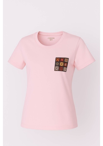 Etnik Desen Pudra Kadın T-Shirt Model 10 modelleri