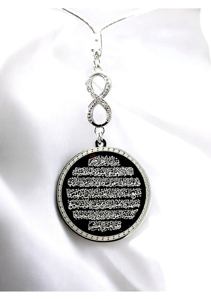 Parlak Taşlı Gümüş Renk Çelik Çift Taraflı Ayetel Kürsi/ Nazar Ayeti Araba Dikiz Ayna Süsü