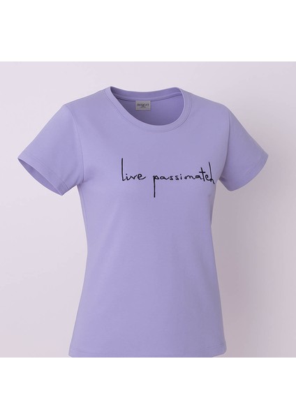 Lıve Passıonatıly Baskı Relaxed Fit Lila Kadın T-Shirt