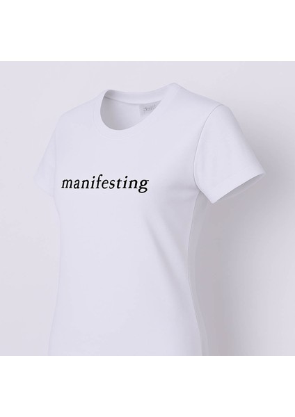 Relaxed Fit Beyaz Kadın T-Shirt Manifesting Baskı fiyatları
