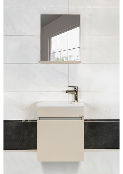 Fit Banyo Dolabı Seti (45 cm Vizon Aynalı Lavabolu Mdf)