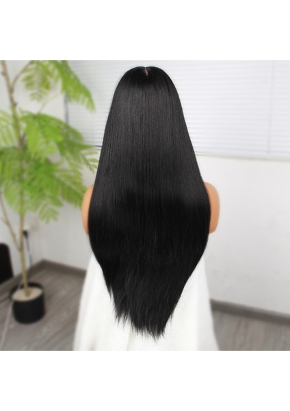 Siyah Fiber Sentetik Düz Tül Peruk