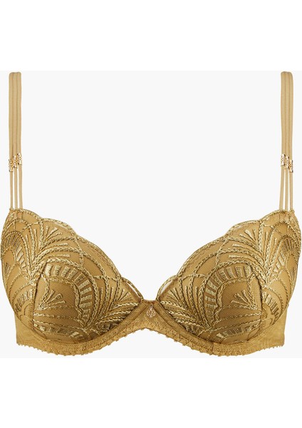 Vibes Push-Up Sütyen, Şık Altın Detaylı, Transparan Işlemeli