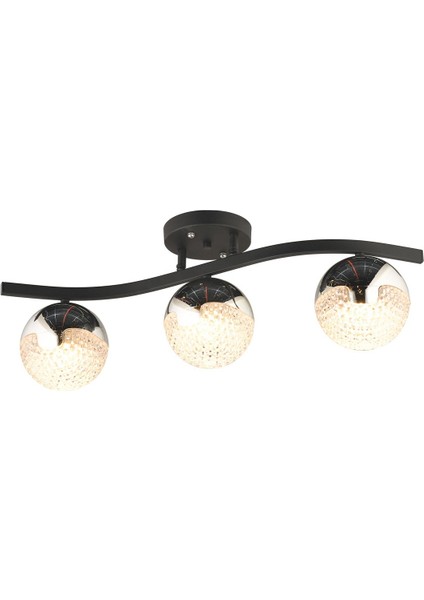 Nisa Luce 3'lü Bodrum Taşlı LED Plafonyer Avize - Siyah / Krom