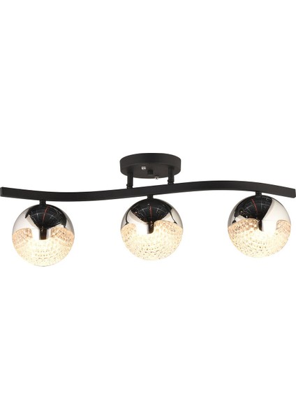 Nisa Luce 3'lü Bodrum Taşlı LED Plafonyer Avize - Siyah / Krom