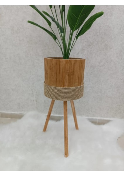 Bambu Saksı Sepeti Ahşap Ayaklı Saksı