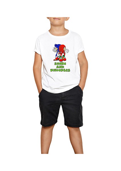 Sonic And Knuckles Beyaz Çocuk Tişört