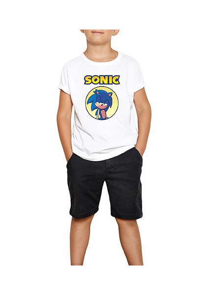 Sonic Cartoon Beyaz Çocuk Tişört