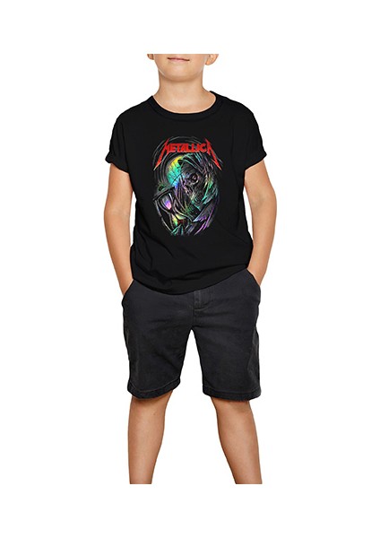 Metallica Rainbow Skull Time Siyah Çocuk Tişört