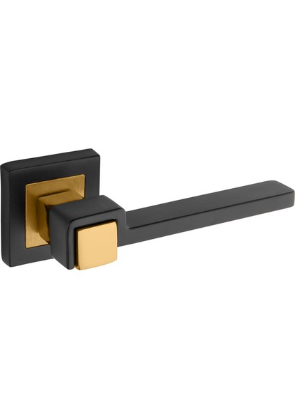 Vizyon Kare Rozetli Alüminum Kapı Kolu (Oda/yale/wc) V2 Mat Siyah - Altın