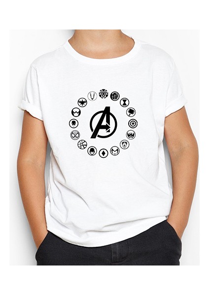 Avengers Heroes Logo Beyaz Çocuk Tişört