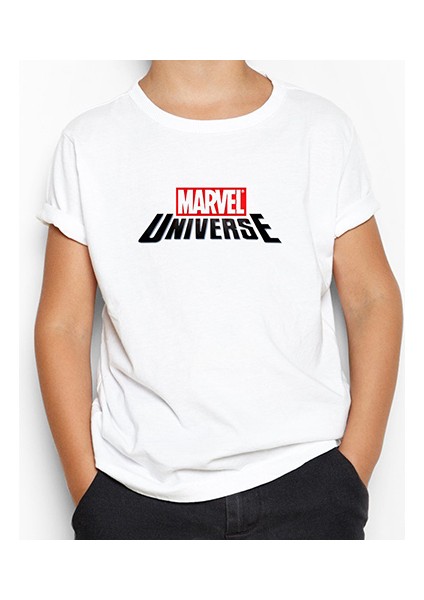 Marvel Universe Logo Beyaz Çocuk Tişört