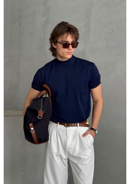 Erkek Oversize Yarım Balıkçı Triko T-Shirt