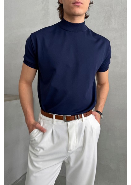 Erkek Oversize Yarım Balıkçı Triko T-Shirt modelleri