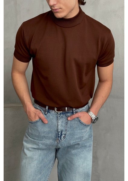 Erkek Oversize Yarım Balıkçı Triko T-Shirt