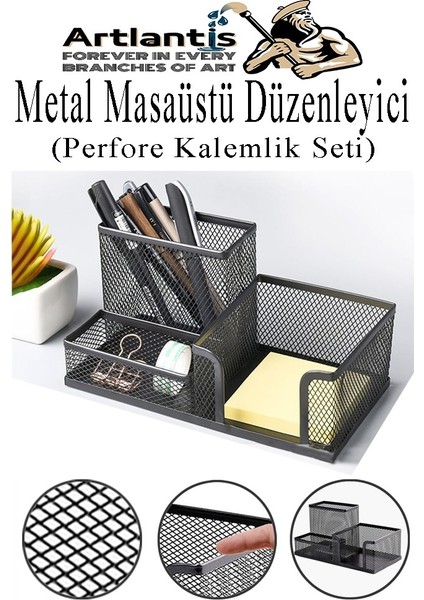 Masaüstü Büro Seti 11 Parça Siyah Metal Evrak Rafı Kalemlik 3 Lü Zımba Makinesi Delegeç Ataşlık Notluk Düzenleyici