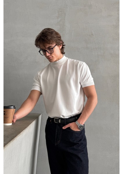 Erkek Oversize Yarım Balıkçı Triko T-Shirt modelleri