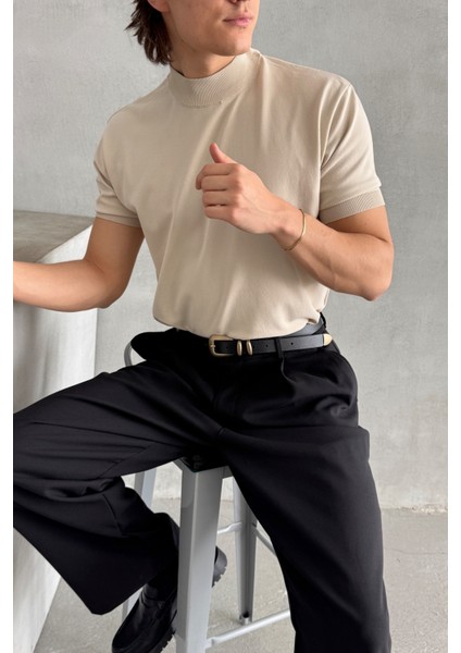 Erkek Oversize Yarım Balıkçı Triko T-Shirt fiyatları