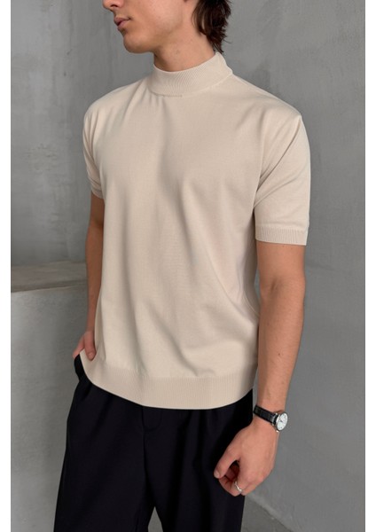 Erkek Oversize Yarım Balıkçı Triko T-Shirt fırsatları