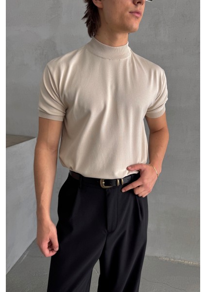 Erkek Oversize Yarım Balıkçı Triko T-Shirt modelleri