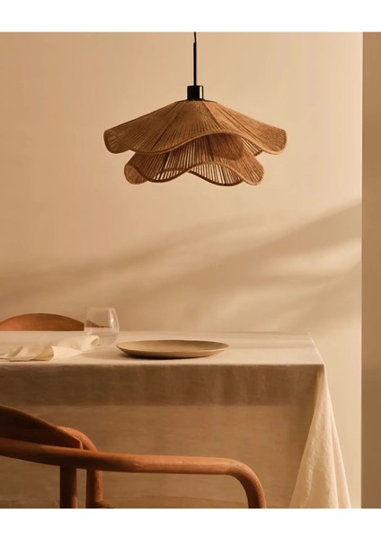 Modern tasarımlı doğal jüt tavan lambası gölgesi - Kahverengi, 27 cm boyutunda, alüminyum malzemeden üretilmiştir. fırsatları