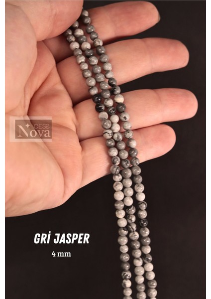 Sertifikalı Jasper Doğal Taş Parlak Gri Küre Kesim 4mm Dizi