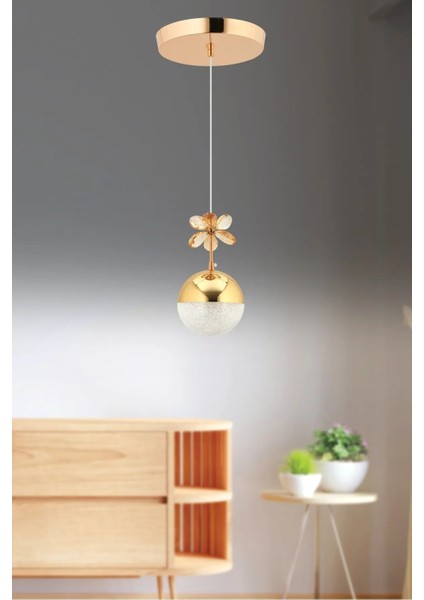 Modern Kristal Taşlı Tekli Ledli Avize - Renkli Ledlerle Aydınlatılan Avize - Plastik Malzemeden Üretilmiştir - Boyut: 70 x 16 cm