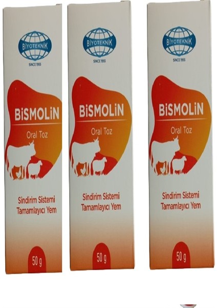 Büyükbaş Küçükbaş Hayvanların ve Atlar Için Sindirimm Sistemi Düzenleyici Bismolin 50 gr x 3 Adet