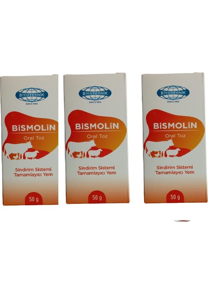 Büyükbaş Küçükbaş Hayvanların ve Atlar Için Sindirimm Sistemi Düzenleyici Bismolin 50 gr x 3 Adet