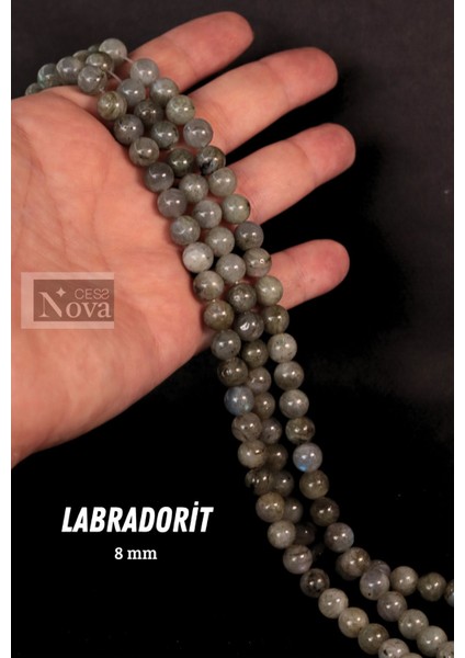 Sertifikalı Labradorit Doğal Taş Parlak Gri Küre Kesim 8mm Dizi