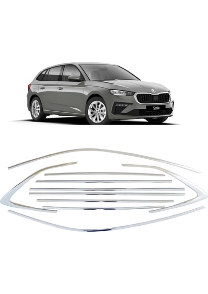 Skoda Scala Krom Cam Çerçevesi 10 Parça Tamtur 2019+ Uyumlu