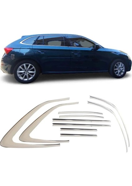 Skoda Scala Krom Cam Çerçevesi 10 Parça Tamtur 2019+ Uyumlu