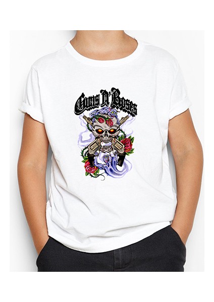 Guns N Roses Skull And Gun Beyaz Çocuk Tişört