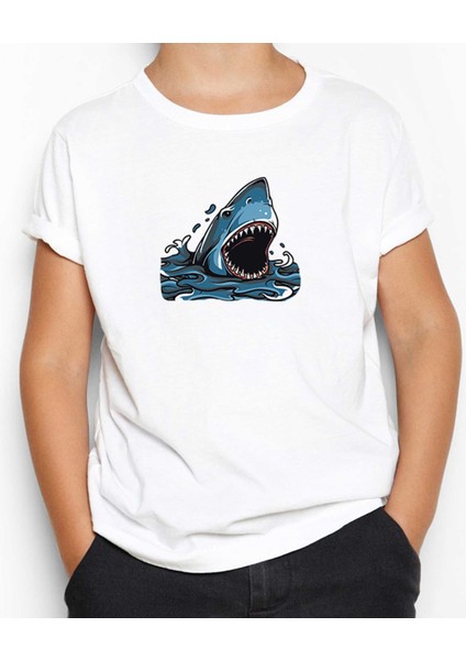 Shark Cartoon Beyaz Çocuk Tişört